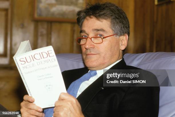 Photo session of Alain Moreau, book publisher of 'Suicide, mode d'emploi' on December 15, 1987 in Paris, France.