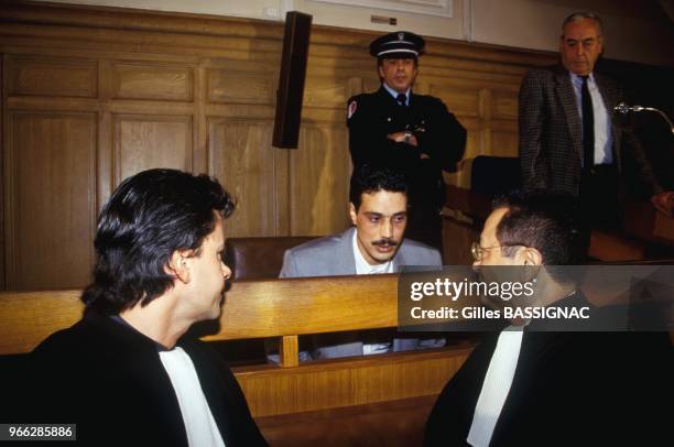 Lawyer Jacques Verges On Right At Trial Of Omar Raddad Accused Of The Murder Of Ghislaine Marchal, Nice, January 24, 1991.