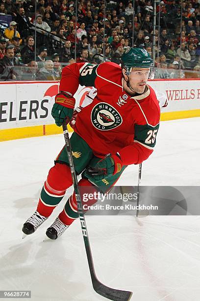 Eric Belanger of the Minnesota Wild skates against the Phoenix Coyotes during the game at the Xcel Energy Center on February 10, 2010 in Saint Paul,...