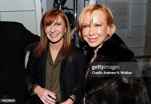 Designer Nicole Miller and Figure Skater Oksana Baiul backstage at the Nicole Miller Fall 2010 Fashion Show during Mercedes-Benz Fashion Week at The...