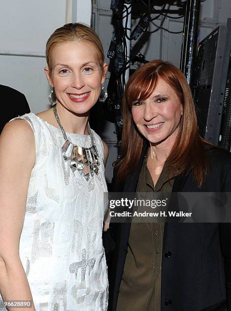 Designer Nicole Miller and actress Kelly Rutherford backstage at the Nicole Miller Fall 2010 Fashion Show during Mercedes-Benz Fashion Week at The...