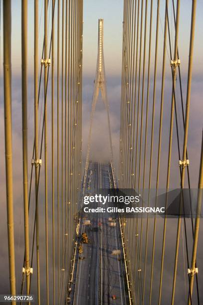 The Pont de Normandie - or Normandy bridge - between Le Havre and Honfleur on December 15, 1994 in France.