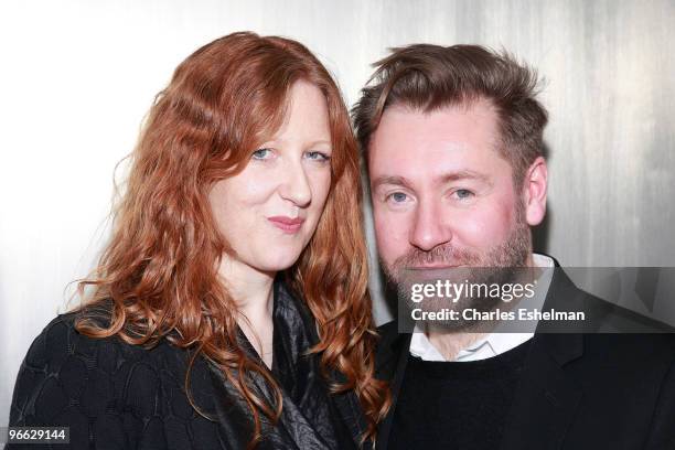 Designers Thea Bregazzi and Justin Thornton pose backstage at the Preen by Thornton Bregazzi Fall 2010 fashion show during Mercedes-Benz Fashion Week...