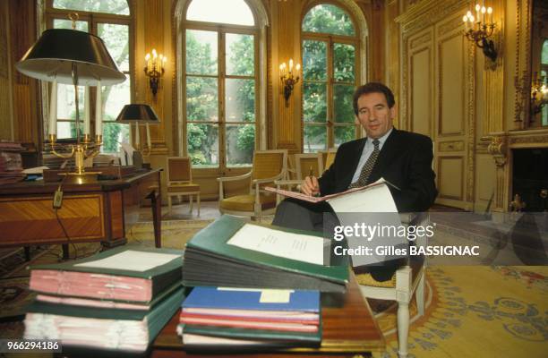 Close up Francois Bayrou, ministre de l'Education, dans son bureau le 22 avril 1993 a Paris, France.