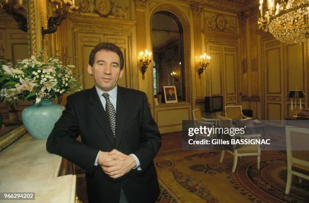 Close up Francois Bayrou, ministre de l'Education, dans son bureau le 22 avril 1993 a Paris, France.