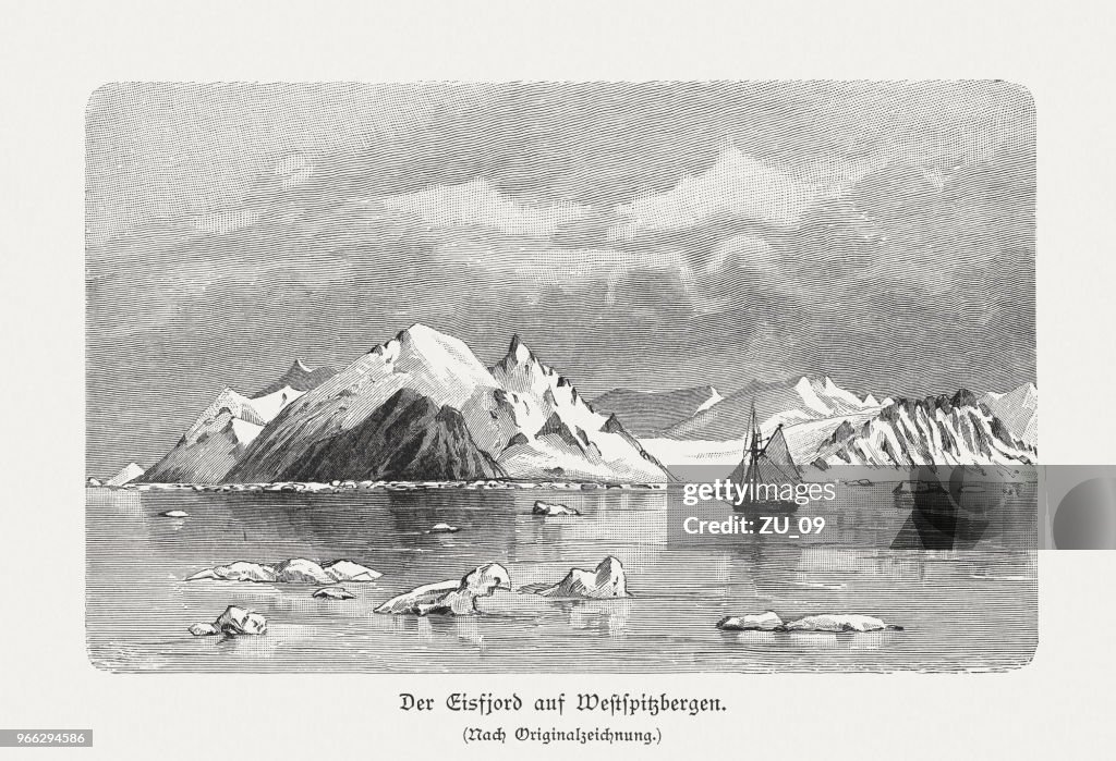 Isfjorden on Spitsbergen, Norway, wood engraving, published in 1897