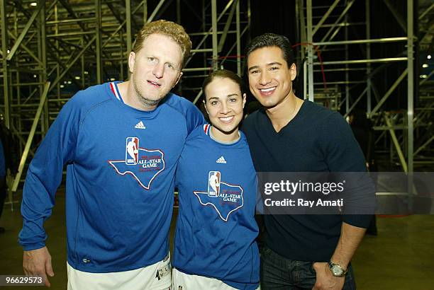 Actors Mario Lopez and Michael Rapaport pose with Becky Hammon of the San Antonio Silver Stars prior to the 2010 NBA All-Star Celebrity Game...