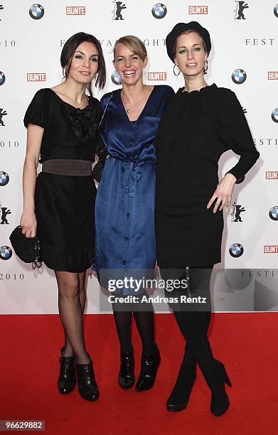 Actresses Nadine Warmuth, Simone Hanselmann and Tina Bordihn arrive to the Festival Night 2010 at the Palais Am Festungsgraben on February 12, 2010...