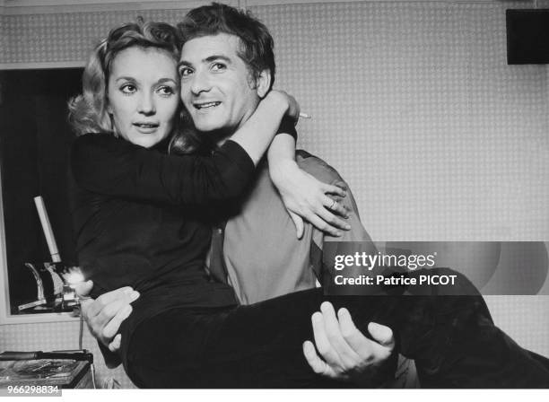 Caroline Cellier and Jean-Claude Brialy in the play "Ciel de Lit" at Palais Royal in Paris.