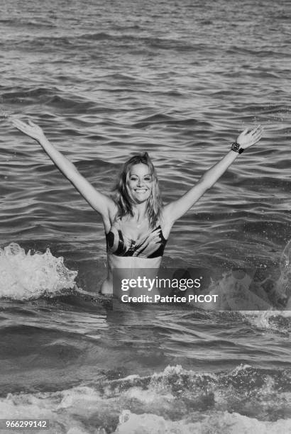 French actress Claudine Auger on holidays in Saint Tropez.