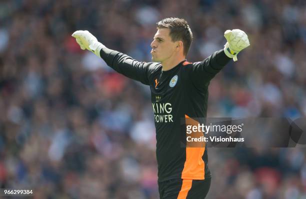 Eldin Jakupovic of Leicester City during the Premier League match between Tottenham Hotspur and Leicester City at Wembley Stadium on May 13th, 2018...
