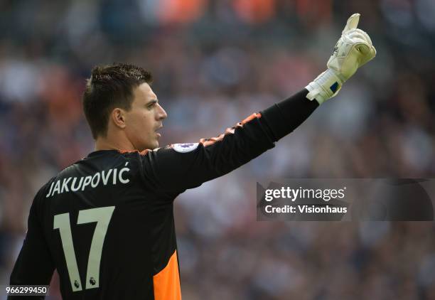 Eldin Jakupovic of Leicester City during the Premier League match between Tottenham Hotspur and Leicester City at Wembley Stadium on May 13th, 2018...