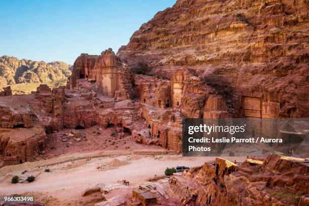 street of tombs and temple facades, including uneishu tomb, in petra, wadi musa, maan governorate, jordan - maan stock pictures, royalty-free photos & images