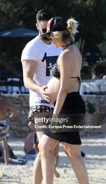 Adriana Abenia and Sergio Abad are seen on May 17, 2018 in Ibiza, Spain.