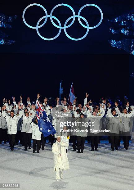 Australian flag bearer Torah Bright leads her team into the Opening Ceremony of the 2010 Vancouver Winter Olympics at BC Place on February 12, 2010...