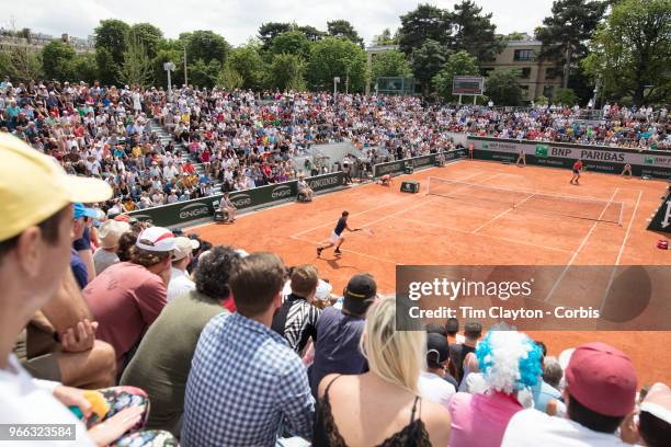 May 31. French Open Tennis Tournament - Day Five. Dominic Thiem of Austria in action against Stefanos Tsitsipas of Greece on Court Eighteen in the...