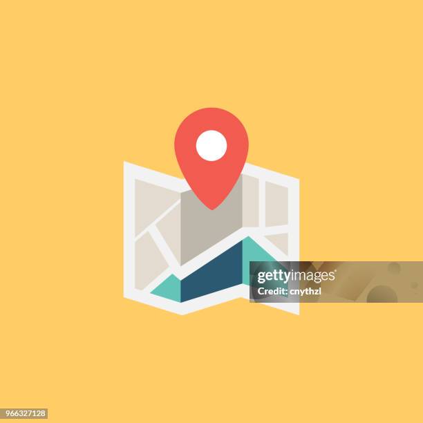ilustraciones, imágenes clip art, dibujos animados e iconos de stock de mapa plano ícono - icono de pin de mapa