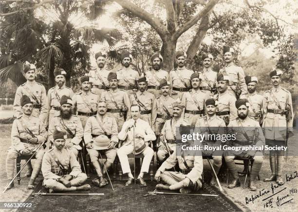 Indian Police with District Commissioner Colonel C.E. Bruce in Kohat - North West Frontier Province, Pakistan, 15th June 1923.