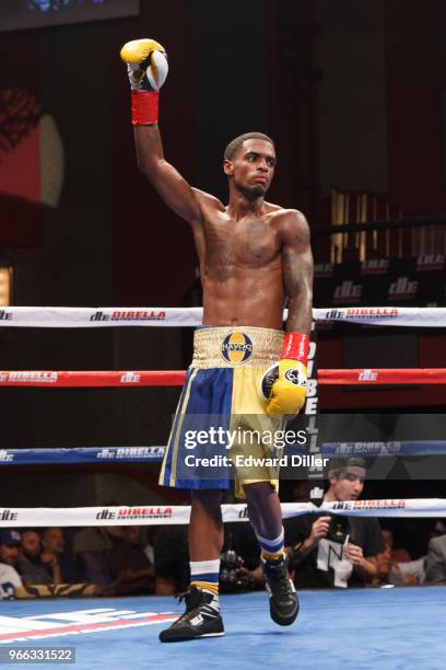 Wesley Ferrer celebrates after defeating Angel Figueroa at the Fox Theater at Foxwoods Resort and Casino in Mashantucket, CT on September 01, 2016....