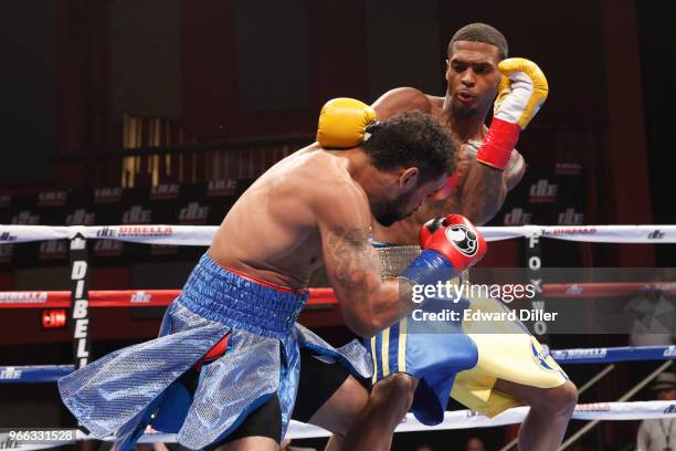 Wesley Ferrer lands a right hand against Angel Figueroa at the Fox Theater at Foxwoods Resort and Casino in Mashantucket, CT on September 01, 2016....