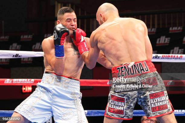 Dardan Zenunaj lands a left hand against Jose Salinas at the Fox Theater at Foxwoods Resort and Casino in Mashantucket, CT on September 01, 2016....