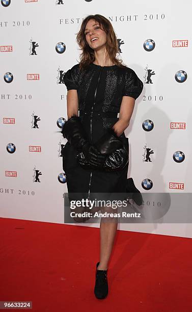 Actress Jessica Schwarz arrives to the Festival Night 2010 at the Palais Am Festungsgraben on February 12, 2010 in Berlin, Germany.