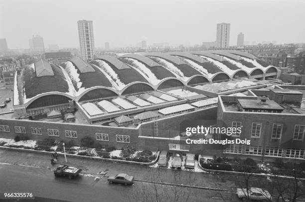 View from above Stockwell Bus Garage, London, UK, 27th February 1979.