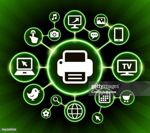 printer internet communication technology dark buttons background - hand on computer mouse stock illustrations