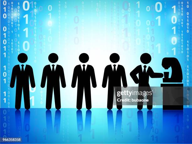 businessmen coffee break on on binary code blue background - virtual work drinks stock illustrations
