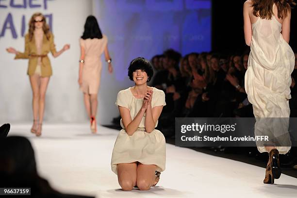 Model Agyness Deyn walks the runway at Naomi Campbell's Fashion For Relief Haiti NYC 2010 Fashion Show during Mercedes-Benz Fashion Week at The Tent...