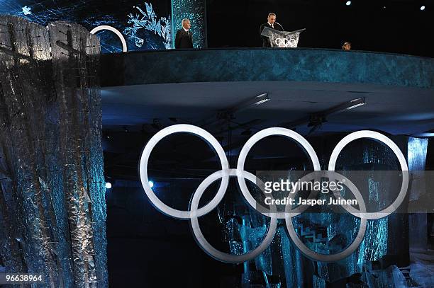 John Furlong, VANOC Chief Executive Officer and Jacques Rogge, IOC president officially open the games during the Opening Ceremony of the 2010...