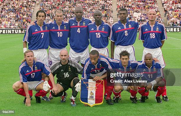 The French team line up before the start of the International Friendly match against Denmark played at the Stade de Beaujoire in Nantes, France....