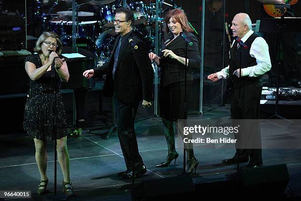 Singers Janis Siegel, Alan Paul, Cheryl Bentyne and Tim Hauser of The Manhattan Transfer perform in the Allen Room at Frederick P. Rose Hall at Home...