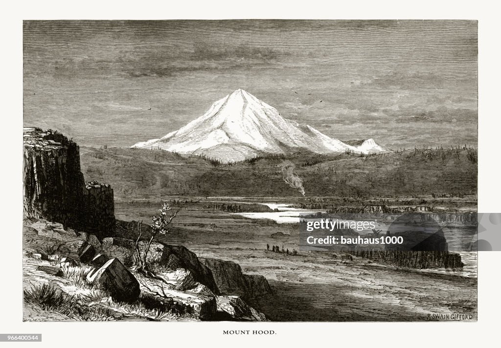 Mount Hood, Oregon, United States, American Victorian Engraving, 1872