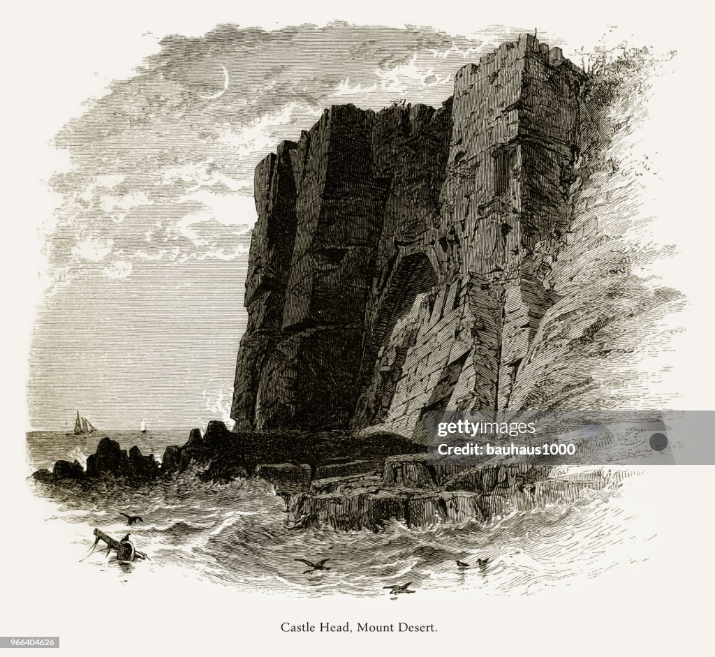 Castle Head, Mount Desert Island, Maine, United States, American Victorian Engraving, 1872
