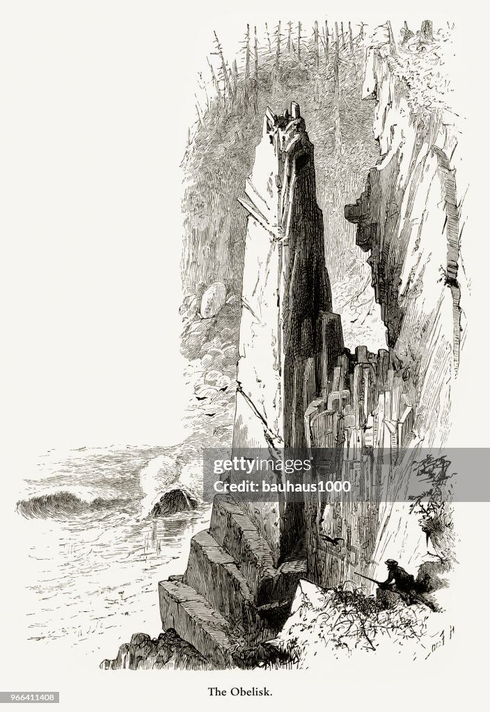 Obelisk, Acadia National Park, Maine, United States, American Victorian Engraving, 1872