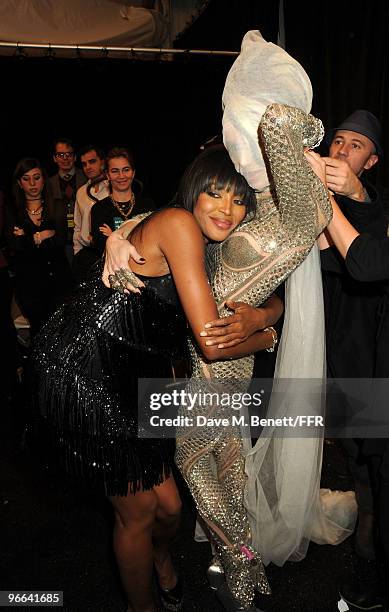 Model Naomi Campbell and Daphne Guiness backstage at Naomi Campbell's Fashion For Relief Haiti NYC 2010 Fashion Show during Mercedes-Benz Fashion...