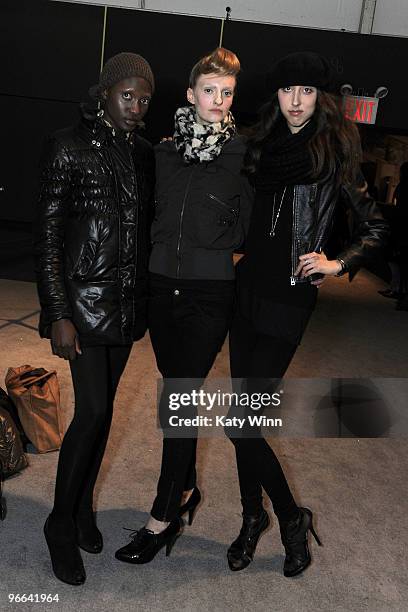 Models Abeja, Lindsay and Isabella at Mercedes-Benz Fashion Week at Bryant Park on February 11, 2010 in New York City.