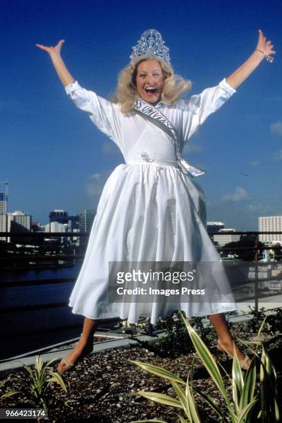 Yvonne Ryding, Miss Sweden poses after winning Miss Universe 1984 in Miami on July 9, 1984.