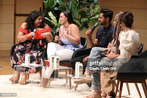 Samhita Mukhopadhyay, Dascha Polanco, Hasan Minhaj, Amani Al-Khatahtbeh, and Francia Raisa speak onstage during Teen Vogue Summit 2018: #TurnUp - Day...