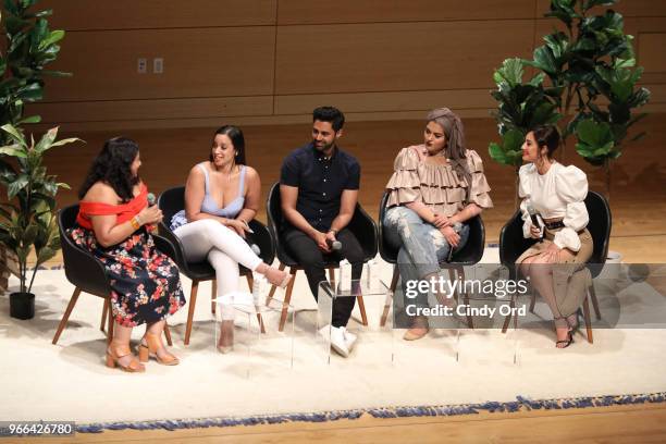 Samhita Mukhopadhyay, Dascha Polanco, Hasan Minhaj, Amani Al-Khatahtbeh, and Francia Raisa speak onstage during Teen Vogue Summit 2018: #TurnUp - Day...