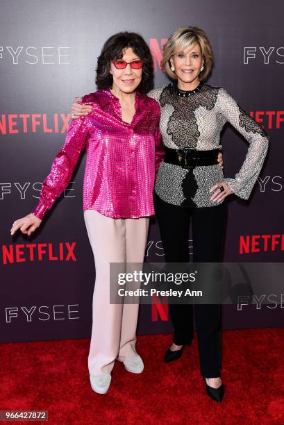 Lily Tomlin and Jane Fonda attend #NETFLIXFYSEE Event For "Grace And Frankie" at Netflix FYSEE At Raleigh Studios on June 2, 2018 in Los Angeles,...