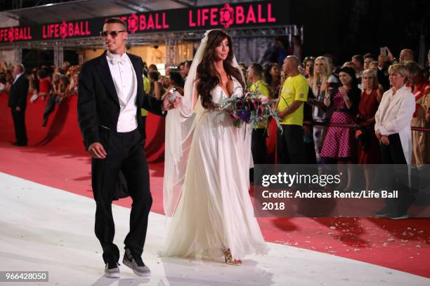 Yasmine Petti is seen on stage during the Life Ball 2018 show at City Hall on June 2, 2018 in Vienna, Austria. The Life Ball, an annual charity event...