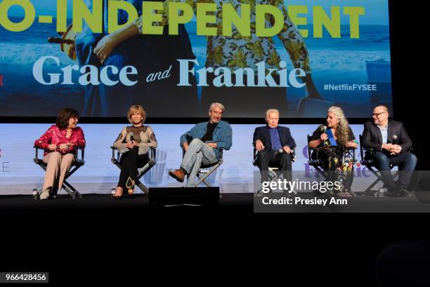 Lily Tomlin, Jane Fonda, Sam Waterson, Martin Sheen, Marta Kauffman and Howard J. Morris attend #NETFLIXFYSEE Event For "Grace And Frankie" at...