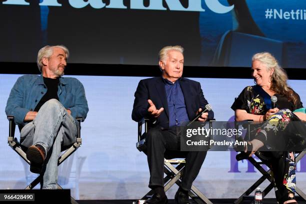 Sam Waterson; Martin Sheen and Marta Kauffman attend #NETFLIXFYSEE Event For "Grace And Frankie" at Netflix FYSEE At Raleigh Studios on June 2, 2018...