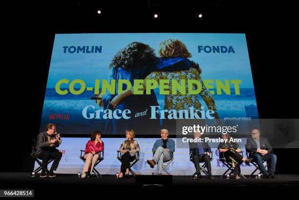 Lily Tomlin, Jane Fonda, Sam Waterson, Martin Sheen, Marta Kauffman and Howard J. Morris attend #NETFLIXFYSEE Event For "Grace And Frankie" at...