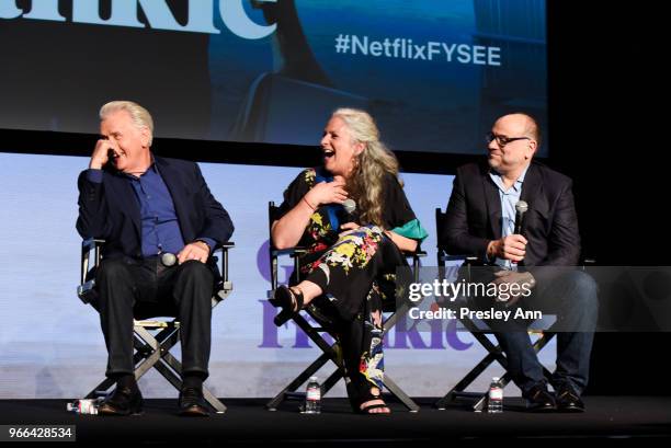 Sam Waterson, Martin Sheen and Marta Kauffman attend #NETFLIXFYSEE Event For "Grace And Frankie" at Netflix FYSEE At Raleigh Studios on June 2, 2018...