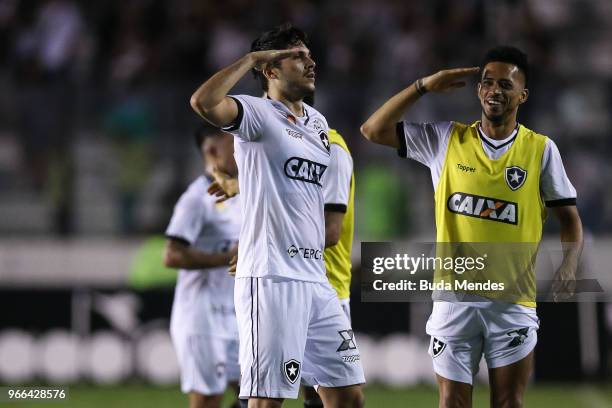 Igor Rabello of Botafogo celebrates a scored goal during a match between Vasco da Gama and Botafogo as part of Brasileirao Series A 2018 at Sao...