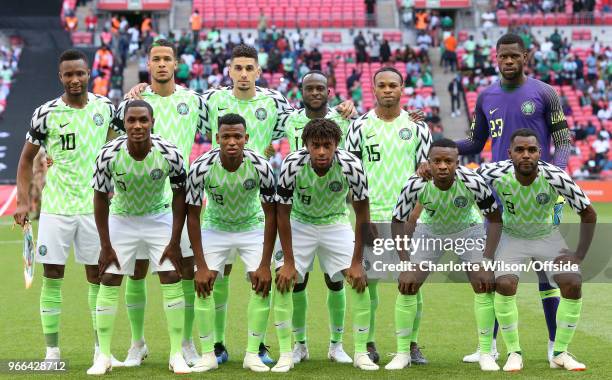 Nigeria pose for a team group during the International Friendly between England and Nigeria at Wembley Stadium on June 2, 2018 in London, England.