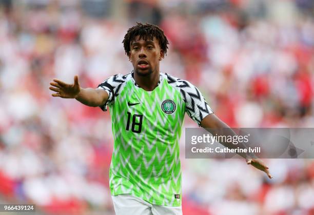 Alex Iwobi of Nigeria during the International Friendly match between England and Nigeria at Wembley Stadium on June 2, 2018 in London, England.